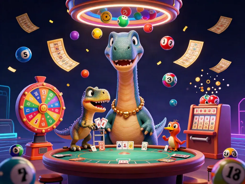 Experience rolletto excitement with a vibrant casino scene of characters and games.