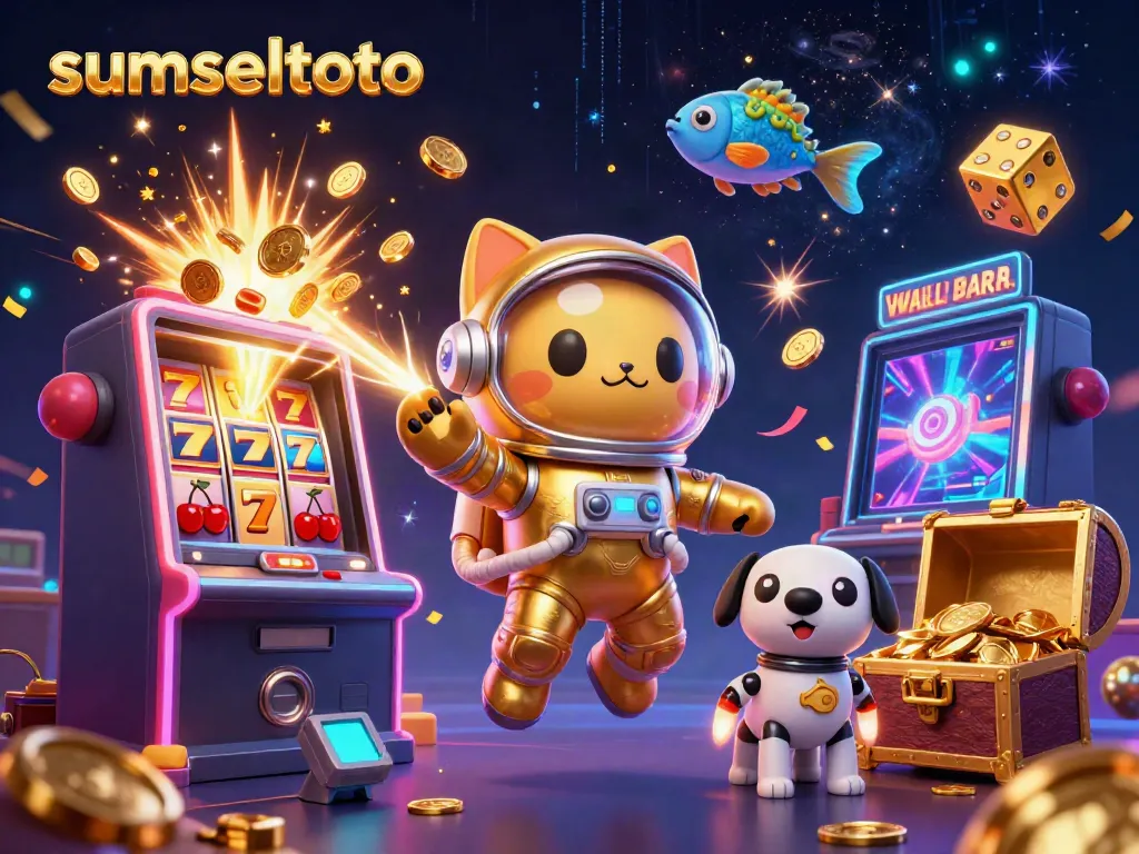 Engage with sumseltoto's immersive casino world featuring 3D characters, slot machines, and vibrant gameplay.