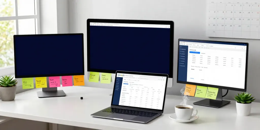 Instant indexing strategies in a modern digital marketing workspace with SEO tools and analytics.